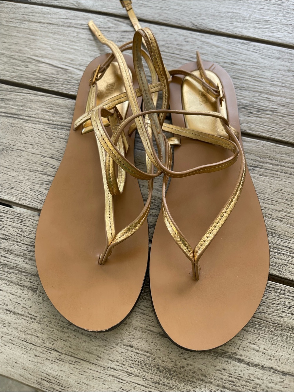 Zara Gold Leather Strappy Women's Sandals Size 10 US 40 EU - Picture 1 of 5